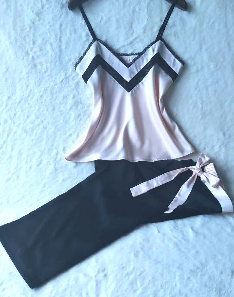 Длинные штаны + Топы 2 предмета женская пижама Новинка 2017 Дизайн Женские мягкие