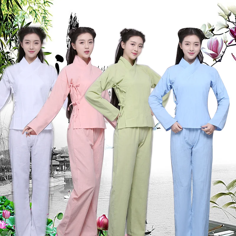 

Женский китайский костюм Hanfu, традиционная одежда Tang, пижама династии Han, топ + штаны, 89