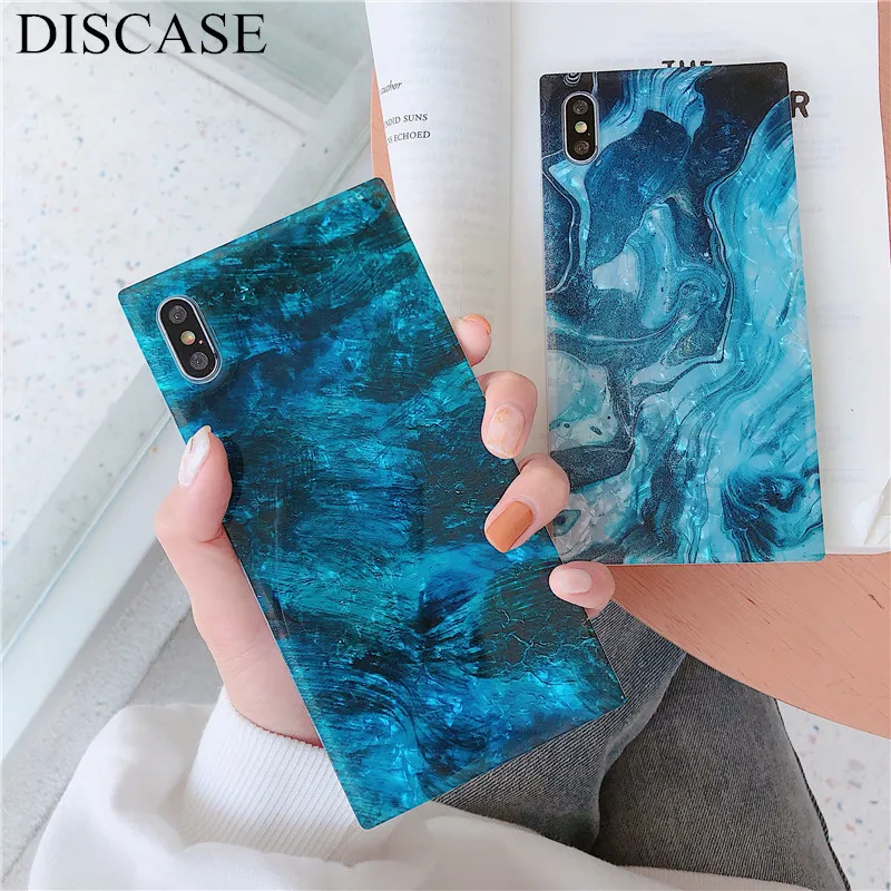 DISCASE квадратный Модный мягкий чехол для iphone 6 6s 7 8plus XS MAX XR X телефона мраморный Blu Ray