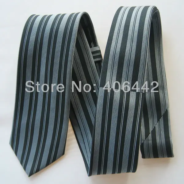 Мужской тонкий галстук Yibei из 100% шелка серебристый с черными вертикальными