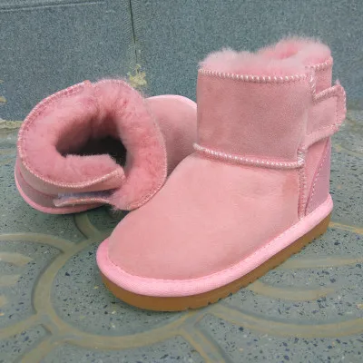 pink Детская обувь; зимние ботинки для мальчиков и девочек; детские ботинки из водонепроницаемой овечьей кожи в австралийском стиле; Детские зимние меховые теплые ботинки из бархата для детей - Цвет: pink