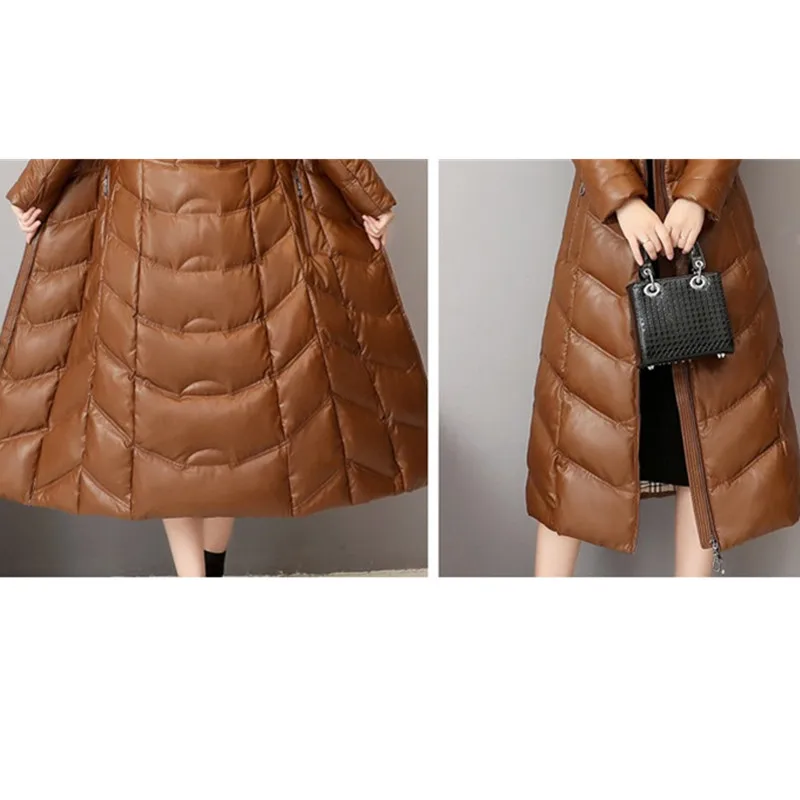 

High end Big fox fur collar Coat Female Winter Women Sheep Leather Down Jacket parkas size5XL Hooded Thicken Warm Long Coats