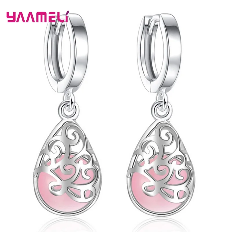 Pink 925 Серебряный лунный камень, опал, слезы, тотемные серьги для женщин, подарок, pendientes oorbellen boucle d'oreuille femmes, Новинка - Окраска металла: Pink