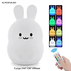 Кролик СВЕТОДИОДНЫЙ Ночник светильник с дистанционным управлением сенсорный датчик 9 цветов затемняемый таймер USB зарядка силиконовый кролик лампа для спальни для детей