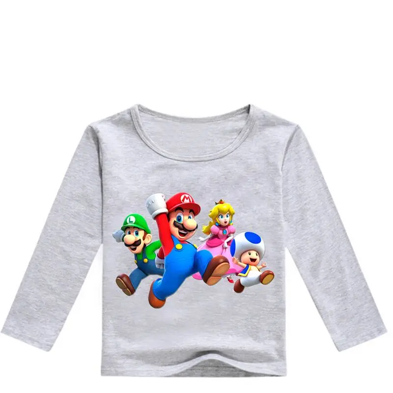 2-12Year классические игры Super Mario футболка Дети Mario Bros футболки для маленьких мальчиков топы с длинными рукавами рубашки для девочек хип-хоп Уличная
