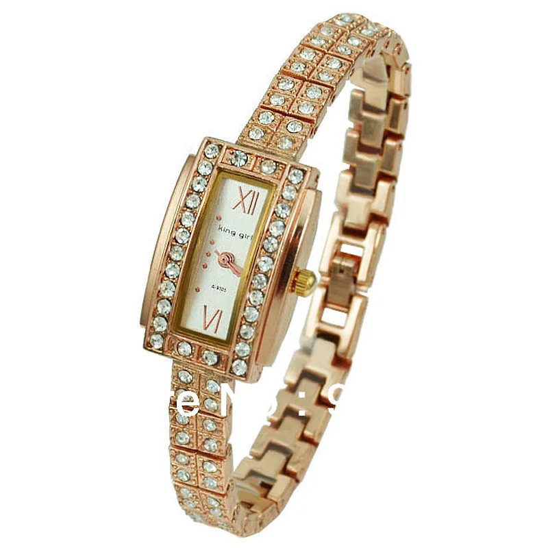 

King Girl Brand Luxury Rose Gold Watch Women Crystal Diamond Quartz-Watches Ladies Luxury Rectangle Watches Women reloj Mujer