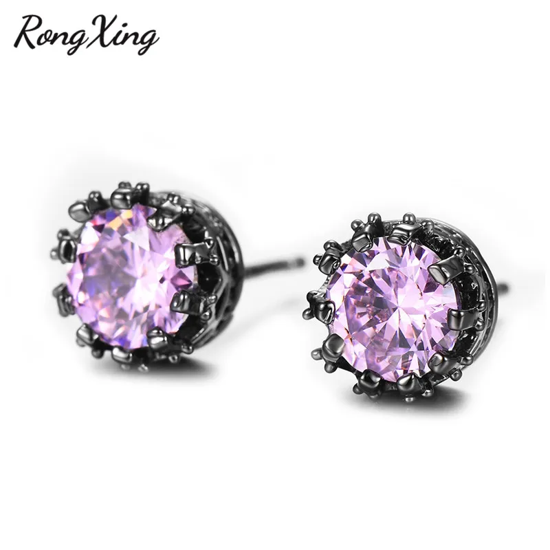 Женские винтажные серьги гвоздики RongXing фиолетовые/розовые круглые с цирконием и