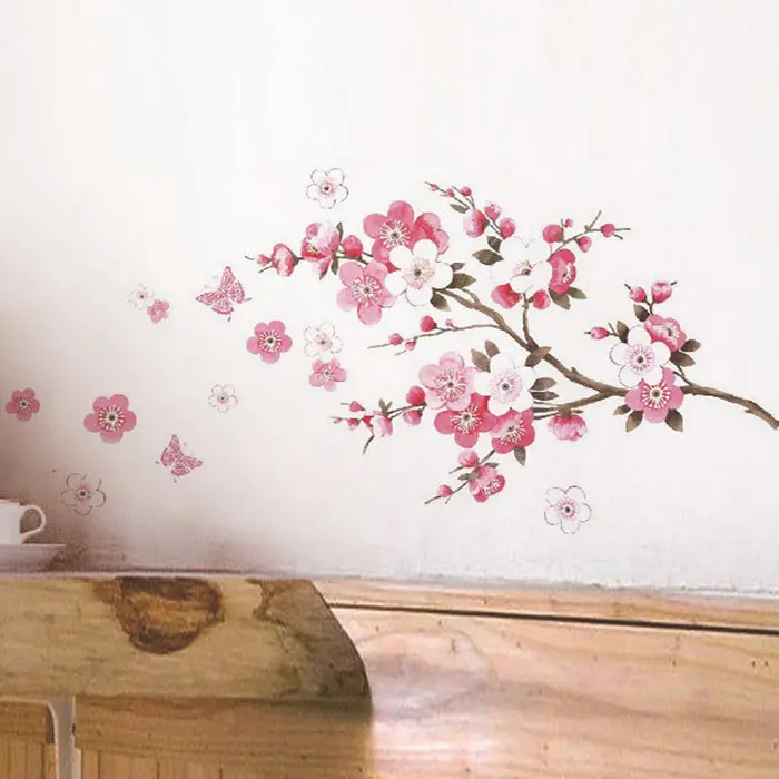 Сакура Цветок Съемный Наклейки Прозрачный Плакат Обои Стикер Стены Home Decor