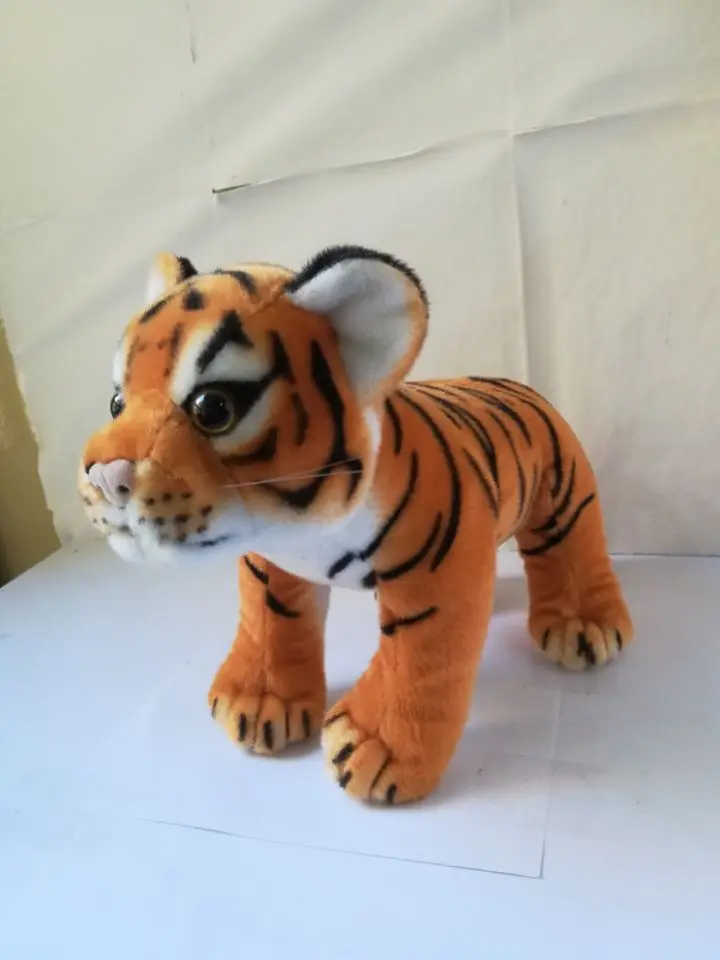 

about 30cm lovely yellow standing tiger plush toy simualtion cute tiger soft doll baby toy birthday gift s2047