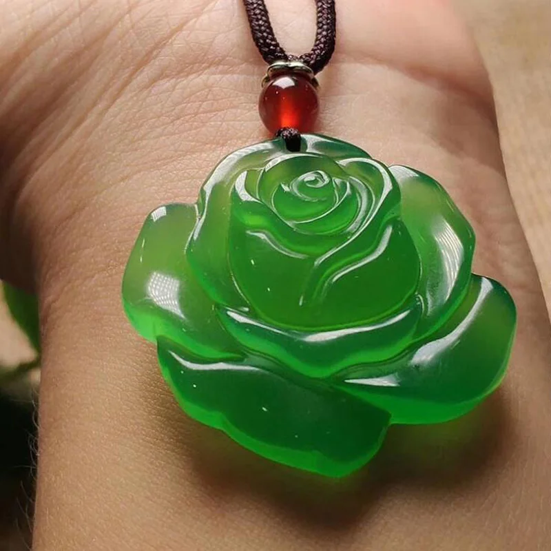 

Beautiful Chalcedony Jewelry Pendant, Natural Handwork Jade Medullary ,Carved Rose Shape Lucky Blessing Girls Lover Necklace