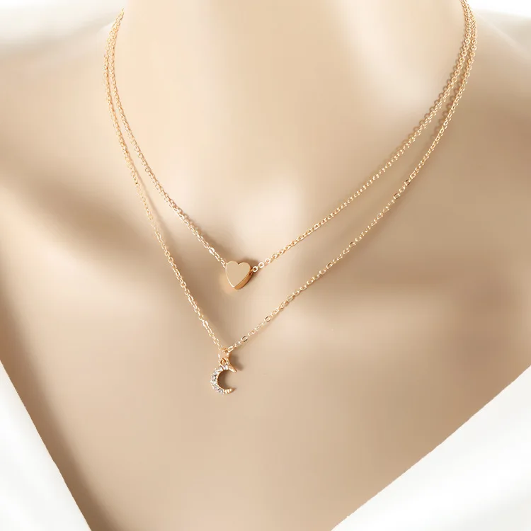 

Fashion Gold Color Love Heart Moon Pendant Necklace Women Crystal Choker Chain Necklace Charms Jewelry Gift