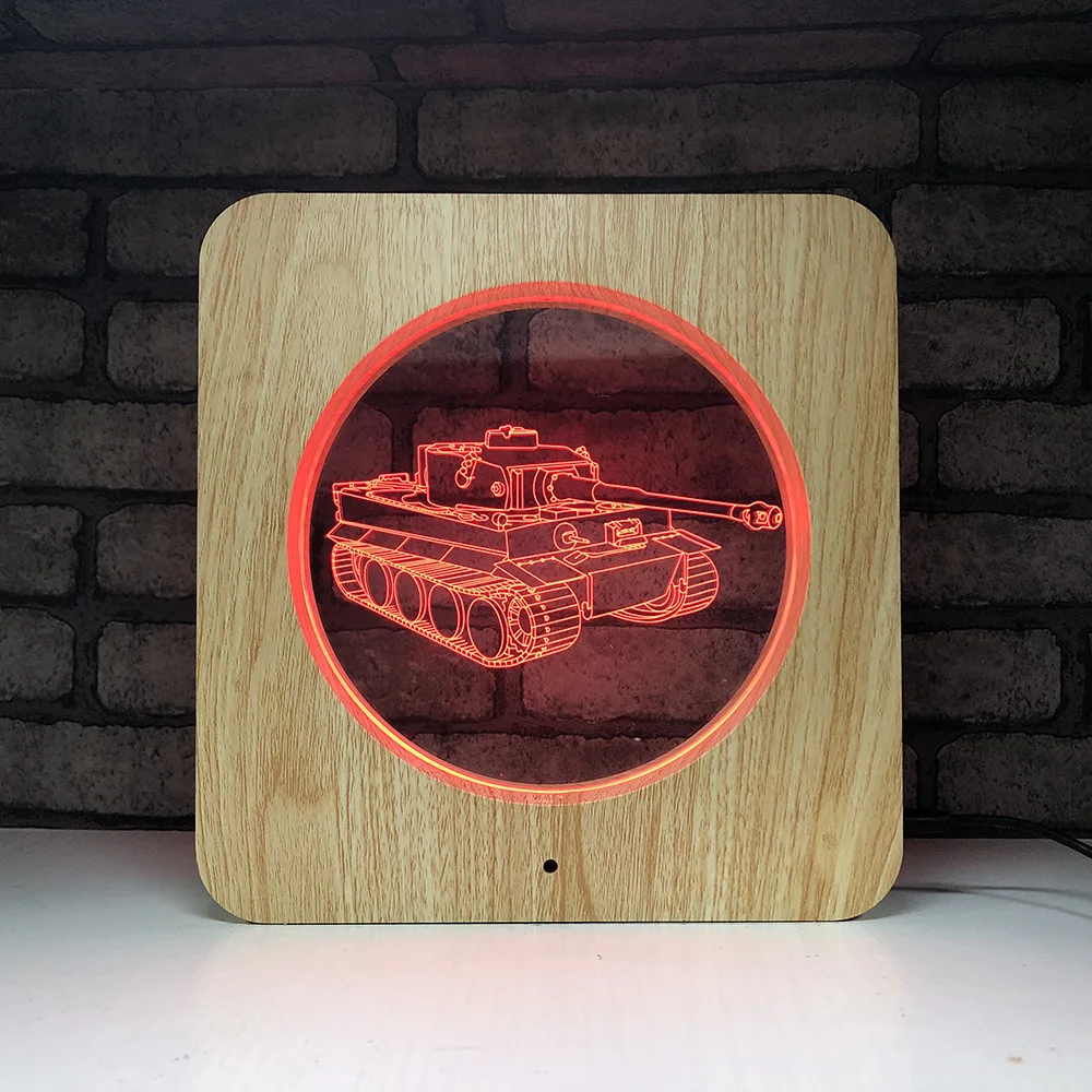 Новый деревянный Танк 3D светодиодный RGB Ночник светильник 7 цветов Изменение