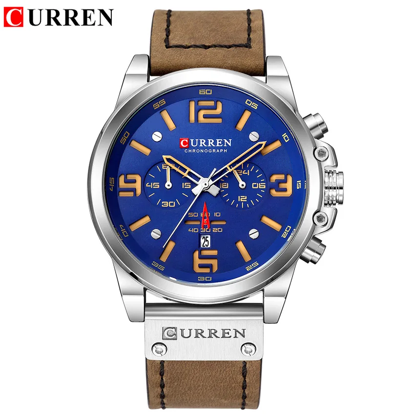 От Curren мужские часы спортивные Для мужчин наручные с кожаным ремешком кварцевые