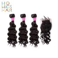 wowigs hair burmese hair remy hair deep wave 3 bundles deal with top lace closure frontal natural color 1b