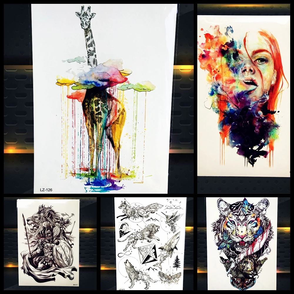 Цветная цветная Временная тату наклейка дожди с имитацией жирафа на облаке