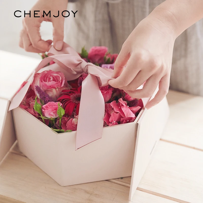 

Hexagon Shaped Flower Rose Box with Ribbon Florist Gift Party Favor Packaging Box Birthday Anniversary Present Wrapping Supplies