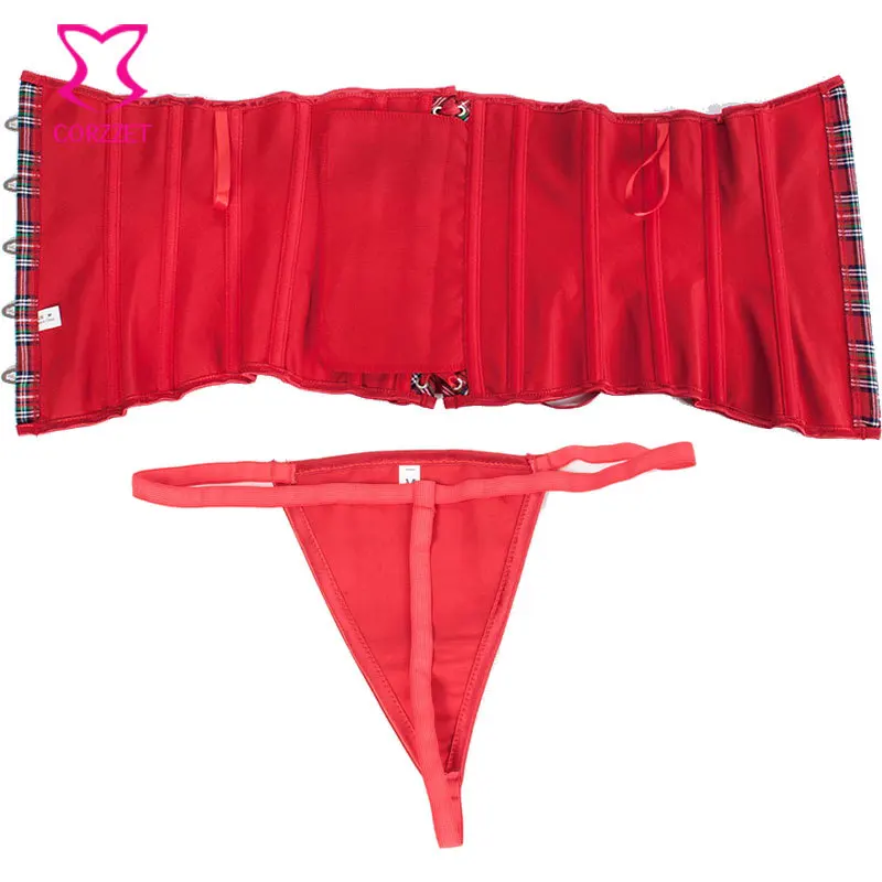 Красный Клетчатый джинсовый сексуальный корсет на шнуровке для талии Женский