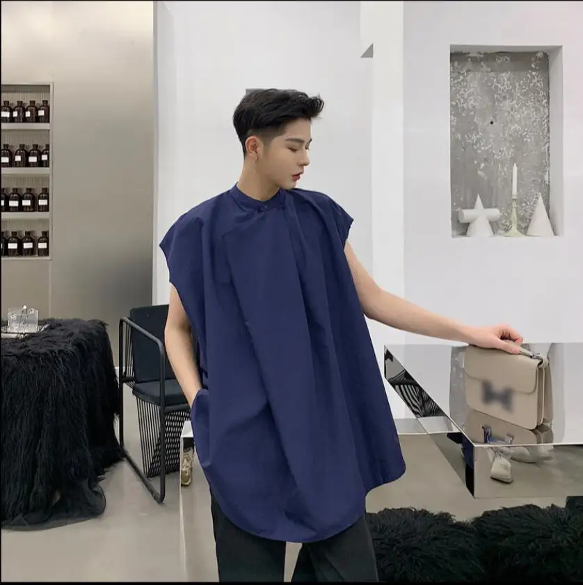 Мужская рубашка без рукавов свободная ассиметричного дизайна Молодежный