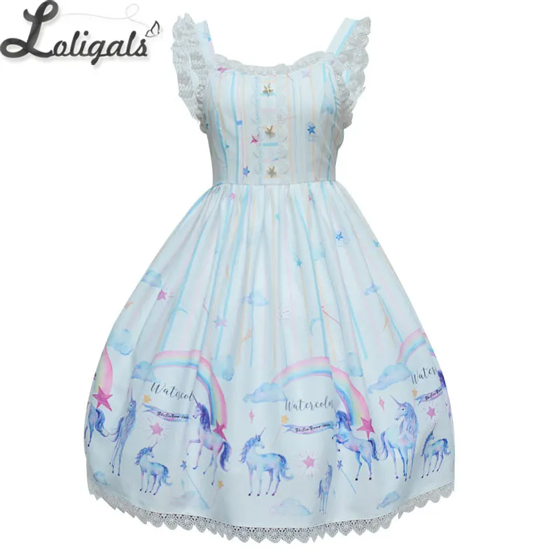 2019 повседневное шифоновое платье в стиле &quotЛолита&quot JSK с милым единорогом и