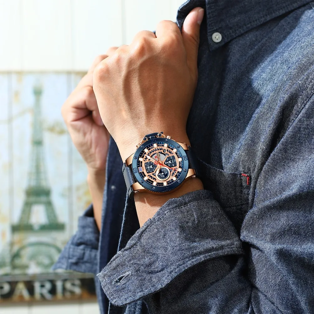 Часы наручные NAVIFORCE Мужские кварцевые брендовые Роскошные водонепроницаемые в