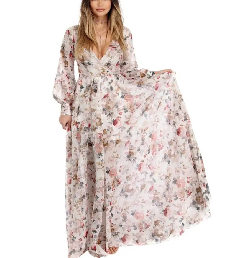 Женское длинное платье с цветочным принтом Boho пляжное большого размера XXXL