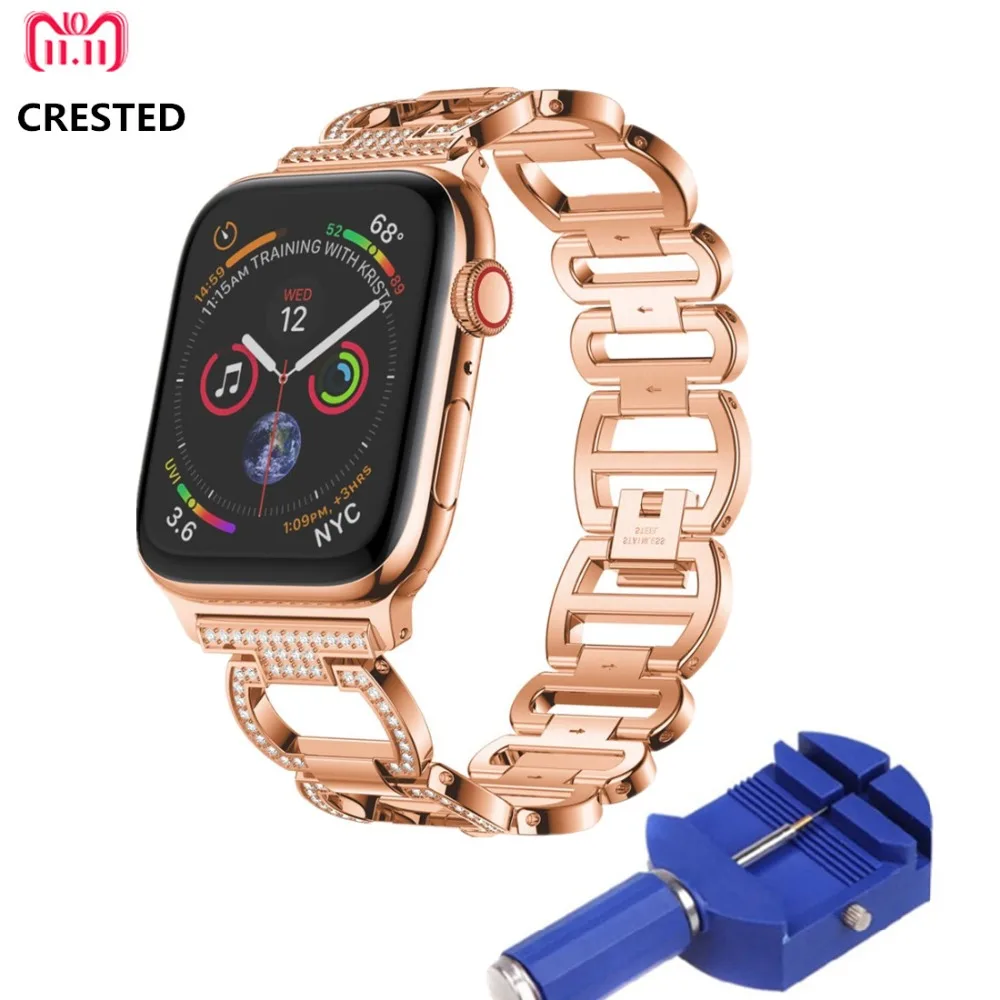 Браслет из нержавеющей стали для Apple Watch Band 44 мм 40 42 38 металлический бриллиантовый