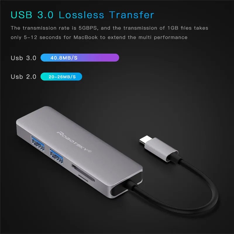 Robotsky 3 в 1 type C конвертер кабель Мужской к HDMI+ USB 3,0+ SD/TF Кабель-адаптер для Macbook huawei Matebook samsung Xiaomi