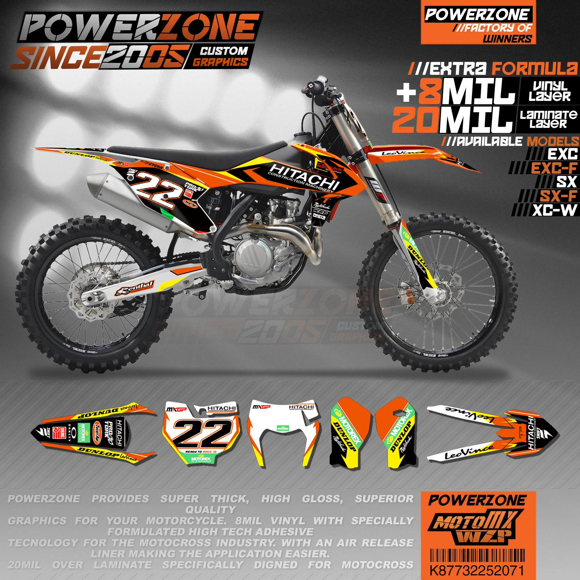 

PowerZone Custom Team Graphics Backgrounds Decals 3M Stickers Kit For KTM SX SXF MX EXC XCW Enduro 125cc to 500cc 2016-2019 071