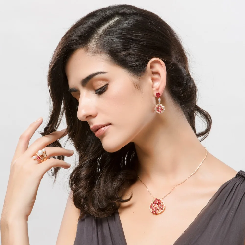LUOTEEMI Brand New Fashion Flower Red Crystal Drop Earrings Elegant Champagne Gold-Color Wedding Brinco Jewelry for Bridal | Украшения и