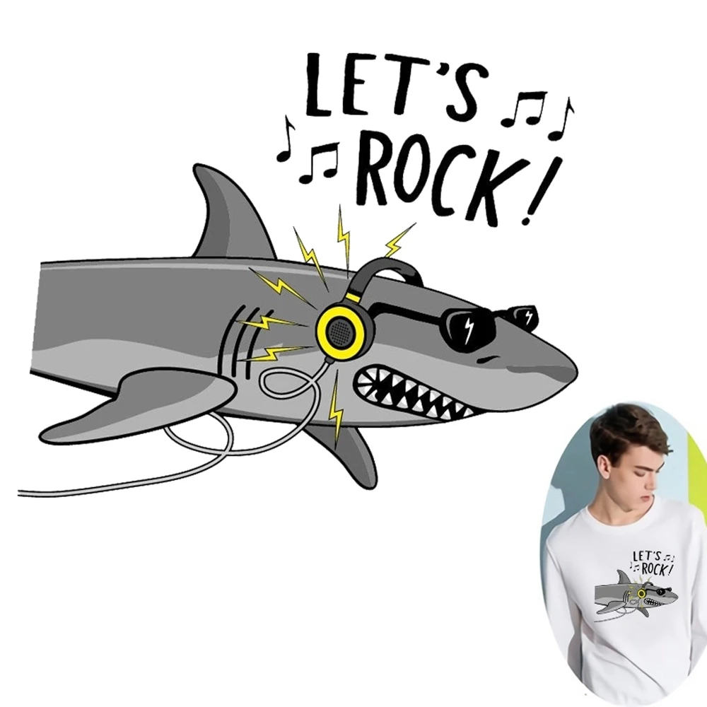 Оптовая продажа крутых пластырей акулы в стиле панк утюжок для переноса одежды