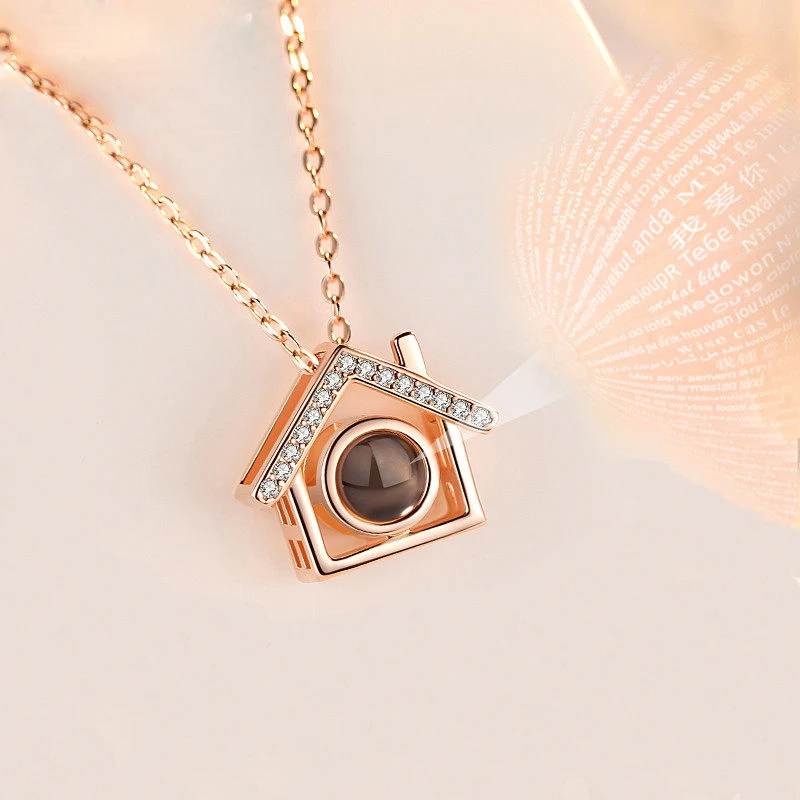 1PC Female Zircon House Necklace Silver 100 Languages Light I Love You Projection Pendant Clavicle Chain Charm Jewelry | Украшения и