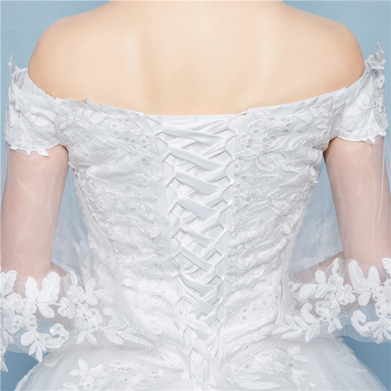 

New Arrival Quality Embroidered Wedding Dresses Boat Neck Floor-length Exquisite Flower Pattern Appliques and Sequined Ball Gown