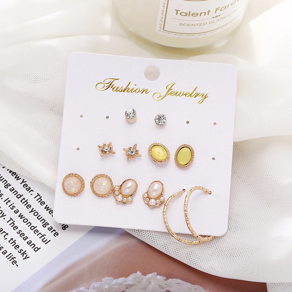 RLOPAY 6 Pairs/sets Alloy Geometric Earrings Women Girl Fashion Pearl CZ Bead Gold Color Jewelry Metal Stud Set | Украшения и