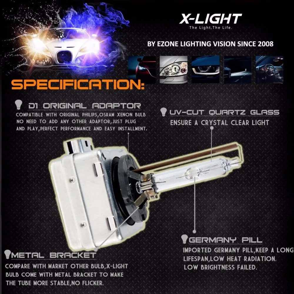 2 x D1S натуральная X-LIGHT Замена ксеноновой лампы для PHILIPS GE или OSRAM 4300K совместимый 85122 66040 66240 53500 цвет соответствует