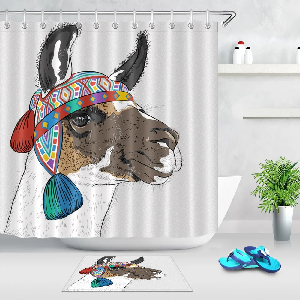 LB Boho смешная Альпака смайлик шляпа хипстер занавеска для душа с ковриком Набор