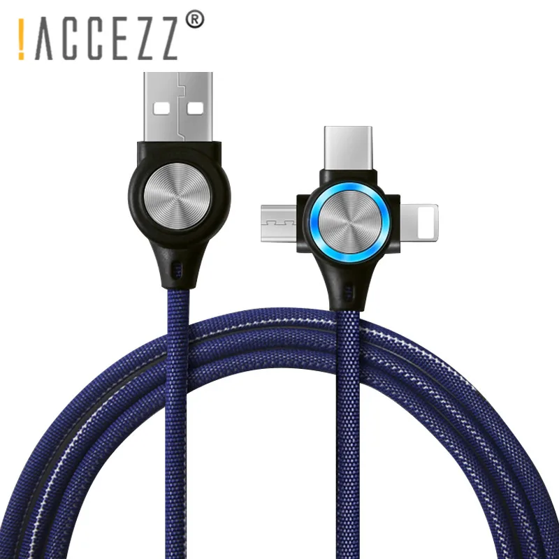 ! ACCEZZ 3 в 1 USB кабель 3A Быстрая зарядка для iPhone XS Max Micro usb type C кабели зарядного