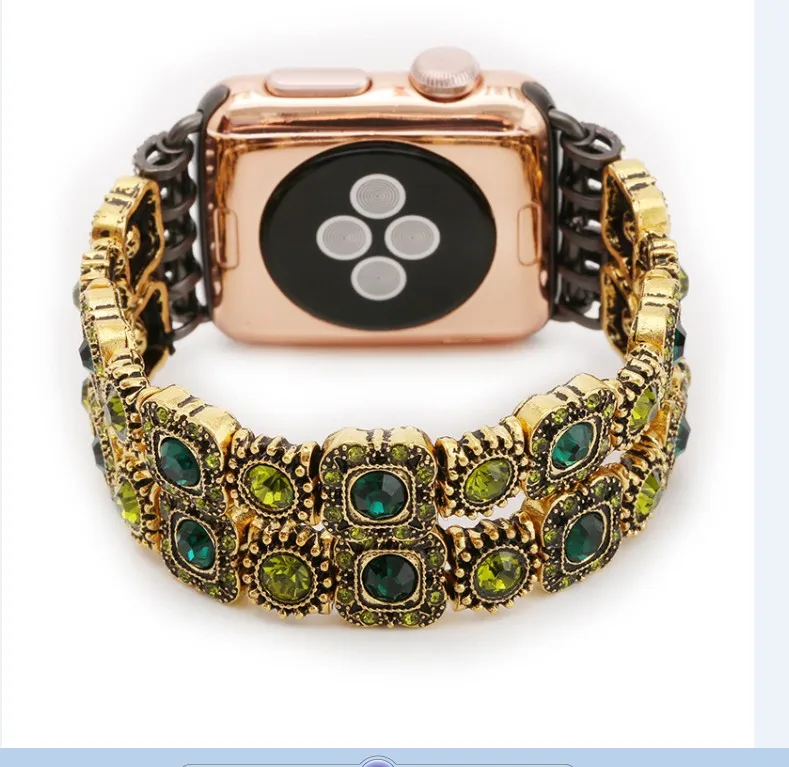 Gem green Умный браслет для мужчин и женщин для Cartier iphone, Apple Watch, винтажный ремешок с драгоценными камнями, iwatch, драгоценный камень, синий, 38 мм, 42 мм, порошковый ремешок, серия 1, 2, 3 - Цвет ремешка: Gem green