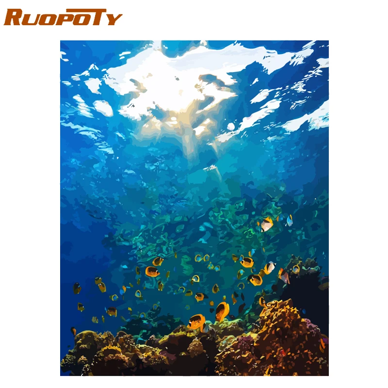 Рамка RUOPOTY Морской мир сделай сам масло Акриловая Краска на холсте уникальный