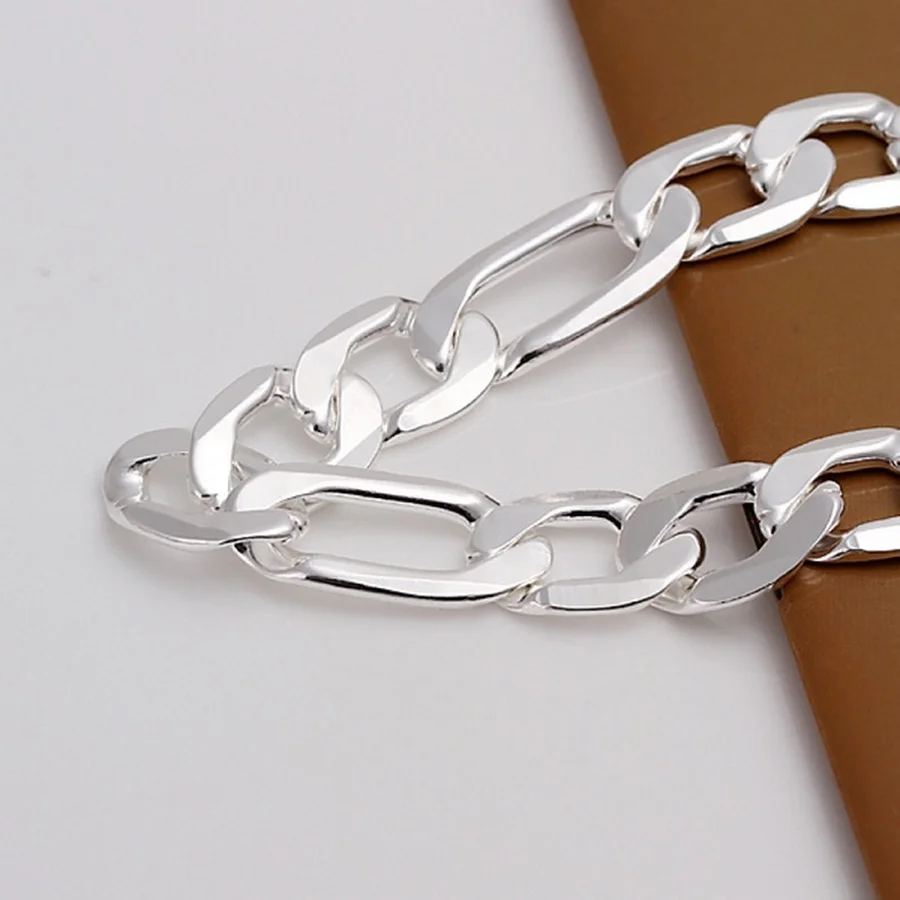 top quality beautiful Silver color Jewelry fashion charm Men Women Chain 12-6MM Bracelets noble nice stamped link H163 | Украшения и