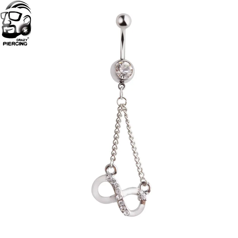 Кольцо для пупка из нержавеющей стали 316L с 8 кристаллами 14 г 1 шт.|body jewelry|ring navelbelly
