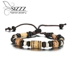 SIZZZ Разноцветные деревянные аксессуары + натуральный камень нейлоновая веревка регулируемые браслеты и браслеты для мужчин