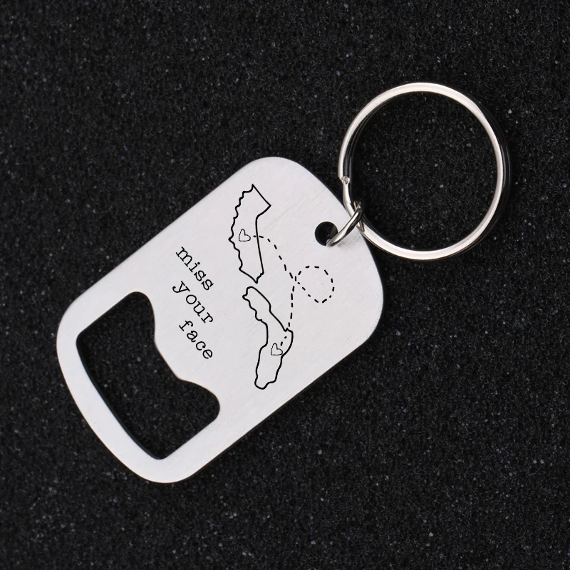 Creative High Quality Bottle Opener Key Chains Engraved Miss Your Face Keyring Long Distance Keys Holder Couples Lover's Tag | Украшения