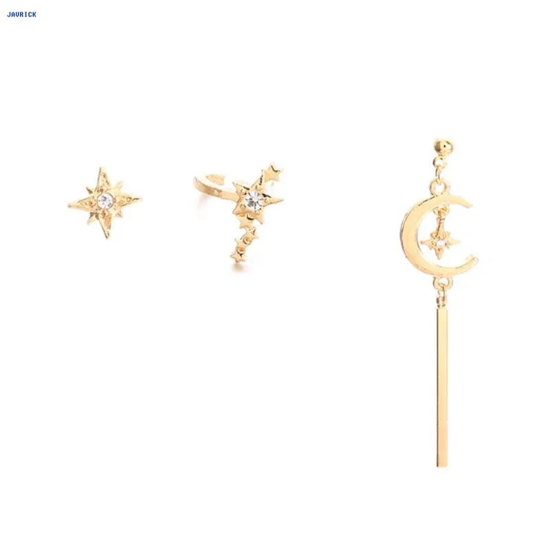 

3pcs Golden Earrings Luxury Moon Star Fashion Dangle Ear Stud Jewelry Christmas Gifts Exquisite Earrings