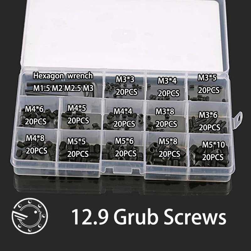 260 шт grub метрические болты резьба шестигранный установочный винт со шлицем под отвертку винты болты и крепления саморезы набор головок