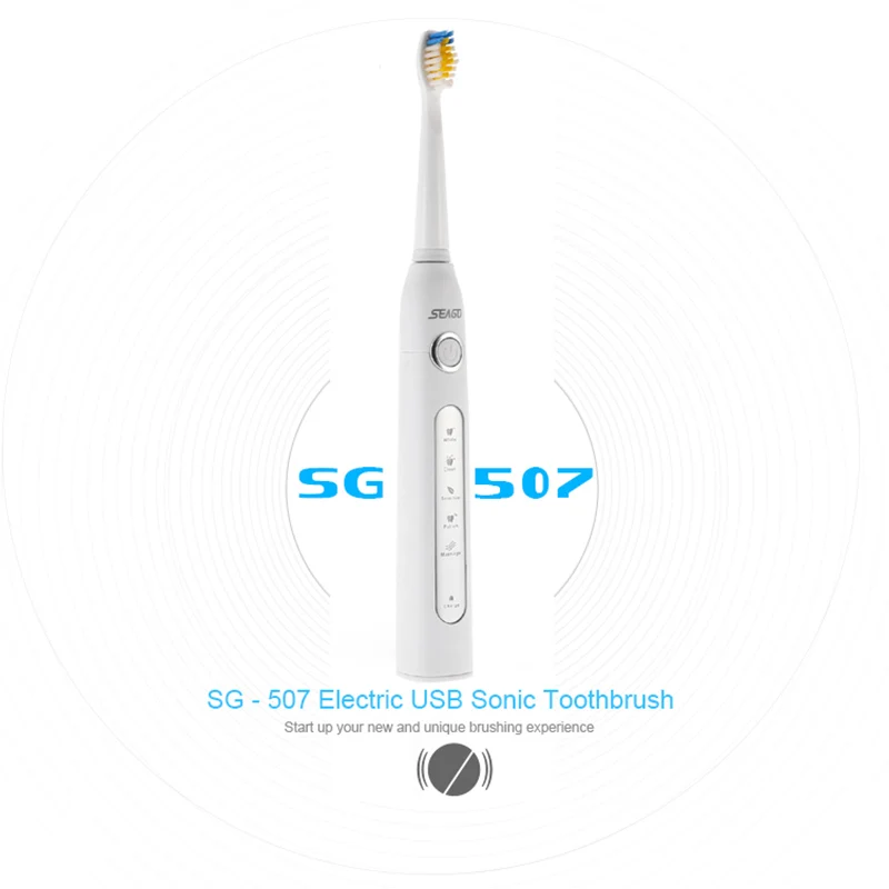 SEAGO SG 507 электрическая зубная щетка зарядка через usb перезаряжаемая ультразвуковая зубная щетка водонепроницаемый очиститель зубов с 3 шт. сменной головкой
