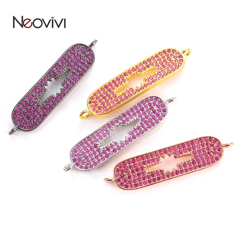 Neovivi Long Oval Charms Pave Purple Micro Zircon Copper Connector Hollow Charm for Jewelry Making Bracelets Necklaces Findings | Украшения