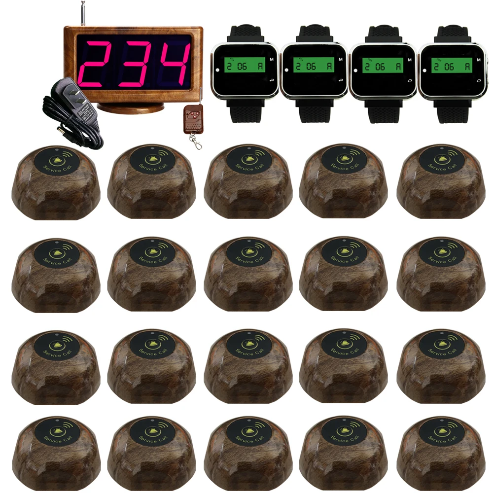 

JINGLE BELLS 20 Call Button+4 Watch pager receiver+1 main host Receiver Restaurant Hotel Pager Wireless Calling Paging System