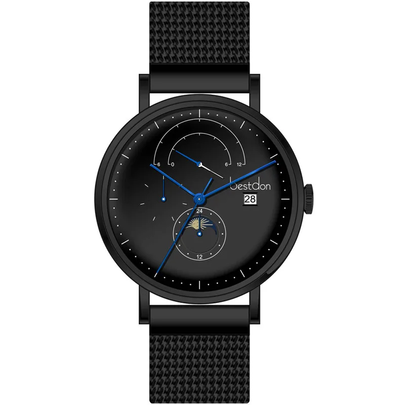 All black Bestdon Брендовые мужские часы Moon Phase уникальный дизайн Стильные Мужские автоматические механические часы со стальным сетчатым ремешком часы reloj - Цвет: All black