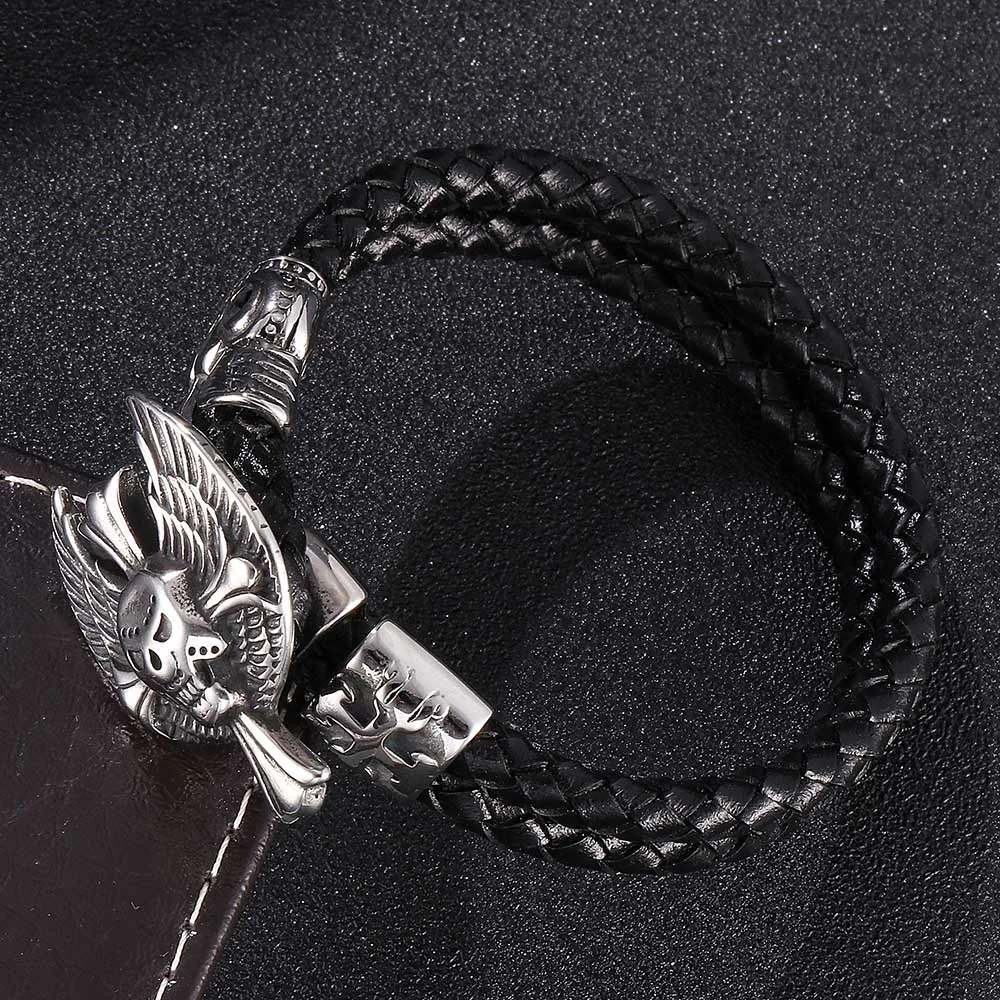 Мужские браслеты в стиле панк кожаный браслет Rider Eagle с подвесками Ride to live pulseira de
