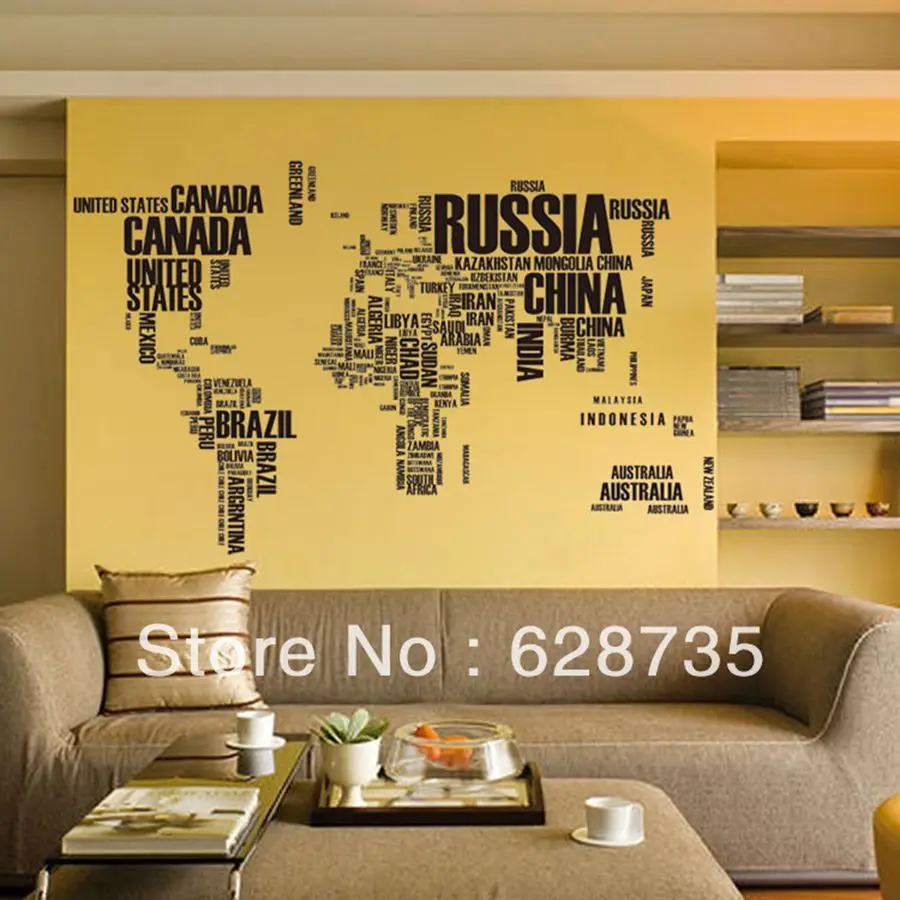 

Free Shipping Creative Words World Map Removable Living Room /Office Decor Usefull Study Wallposter For Kids Room Decoration